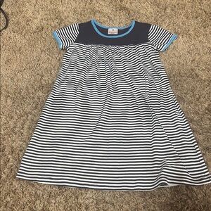 Hanna Andersson Navy and White Striped Dress with Light Blue Trim